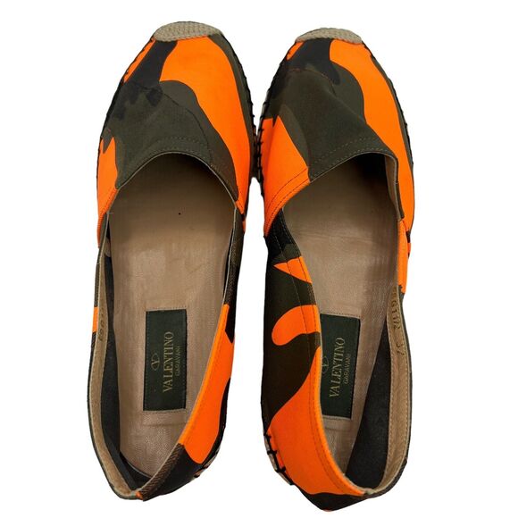 Valentino Camouflage Green Orange Espadrille Size 37 - Picture 1 of 13